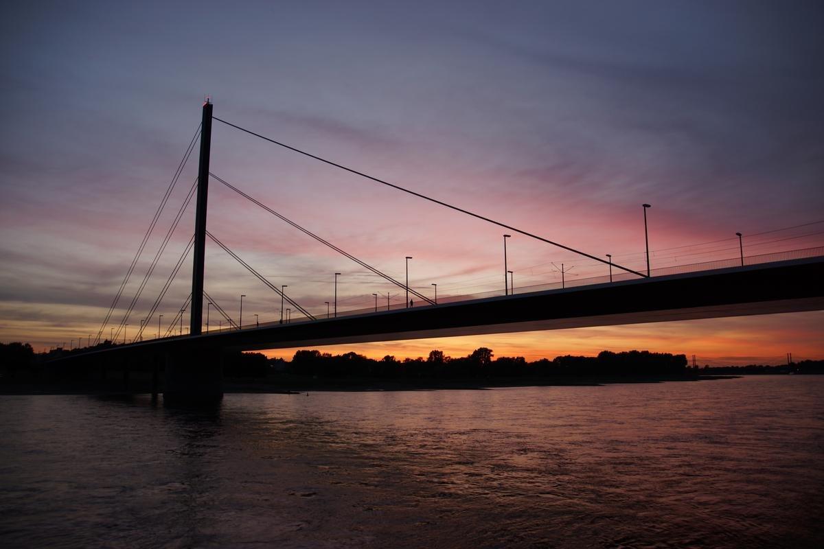 일몰 시간 다리와 라인강