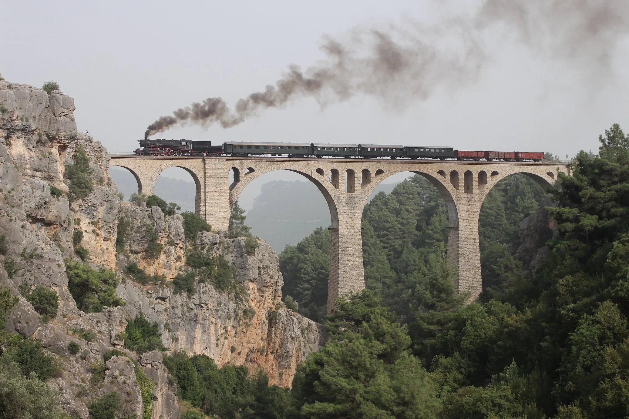 기차 통과 시점의 다리 또는 근접 조망 지점