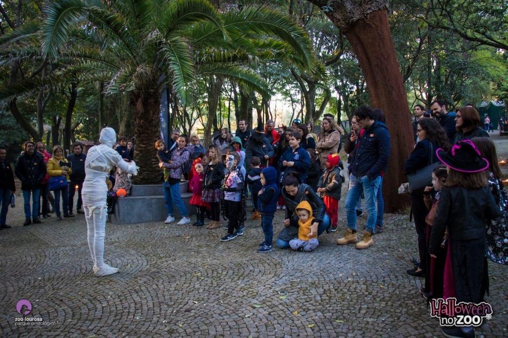 할로윈 장식으로 꾸며진 동물원